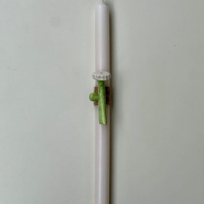 White Easter Candle with Ceramic Flower