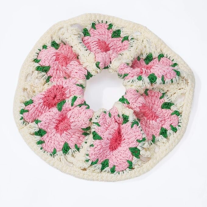 Crochet Elastic Scrunchie with Flower Pattern
