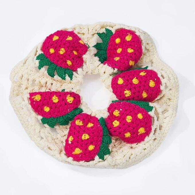 Crochet Elastic Scrunchie with Strawberry Pattern