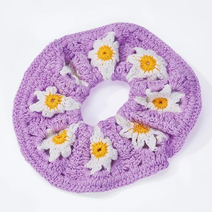 Crochet Elastic Scrunchie with Flower Pattern