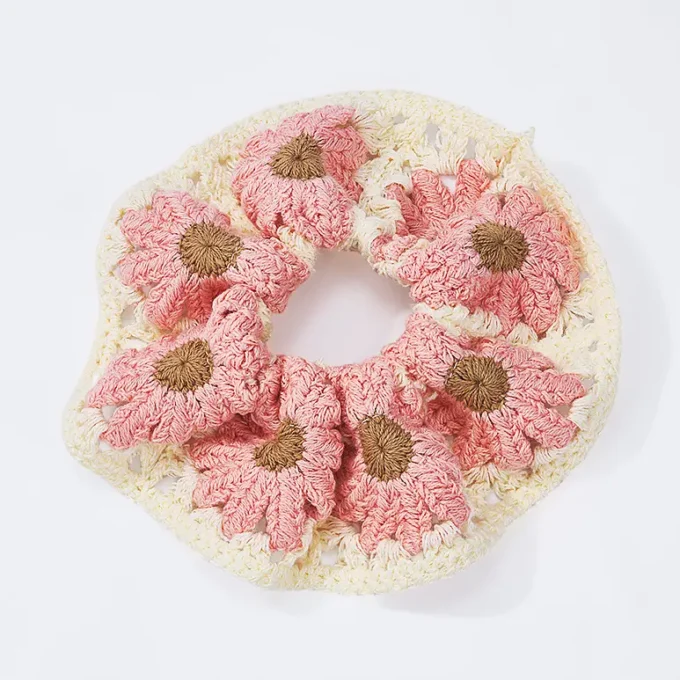 Crochet Elastic Scrunchie with Flower Pattern