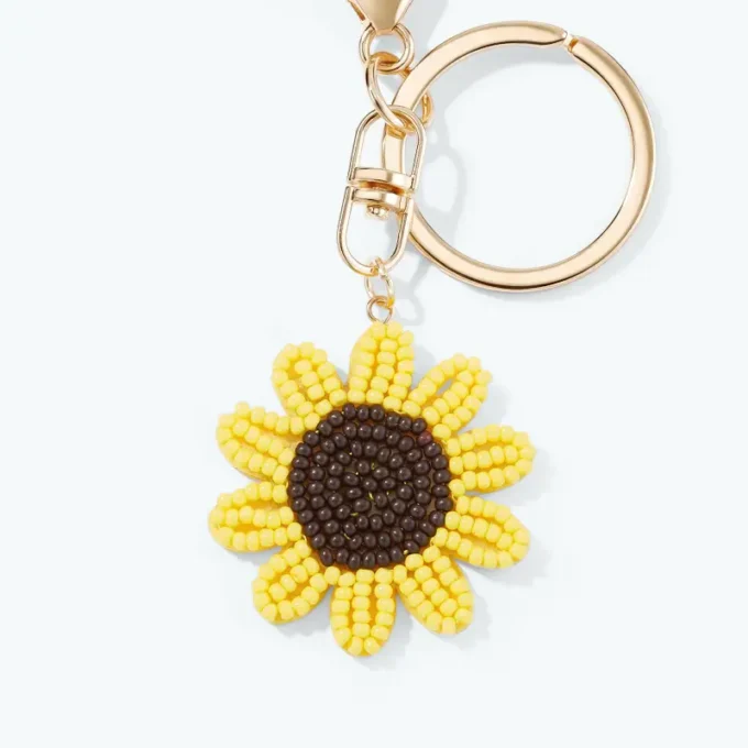 Beaded Seed Bead Flower Keychain