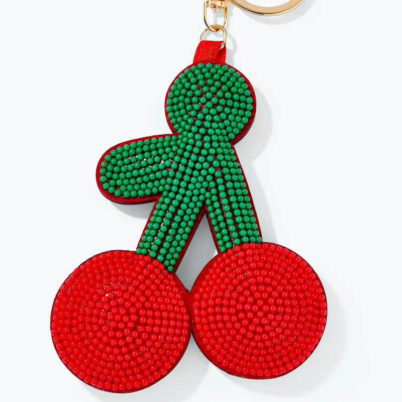Beaded Seed Bead Cherry Keychain