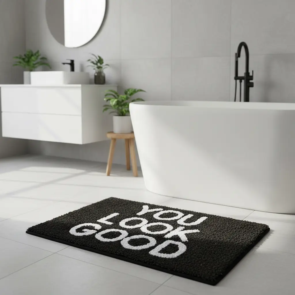 Bath - Grey Non-Slip Bath Mat You Look Good - Image 2