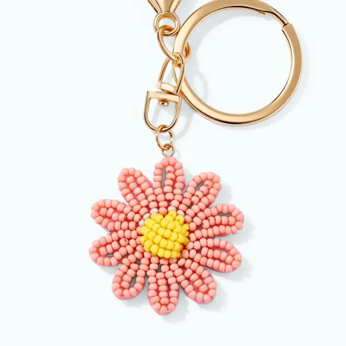 Beaded Seed Bead Flower Keychain
