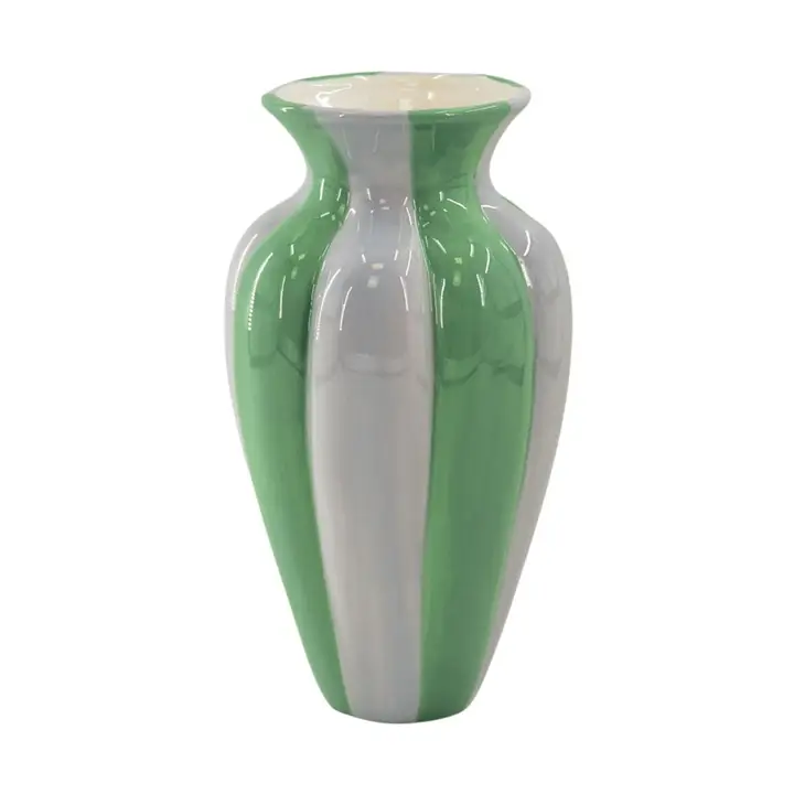 Flower Vase- Pleated Vase-Ceramic- Lilac/ Green- 16,5x16,5x29,5 cm