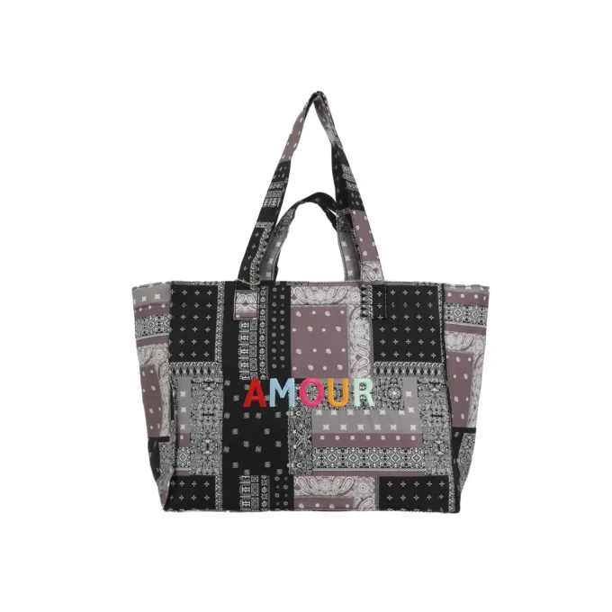 Black Patchwork Tote "Love" – Large Format