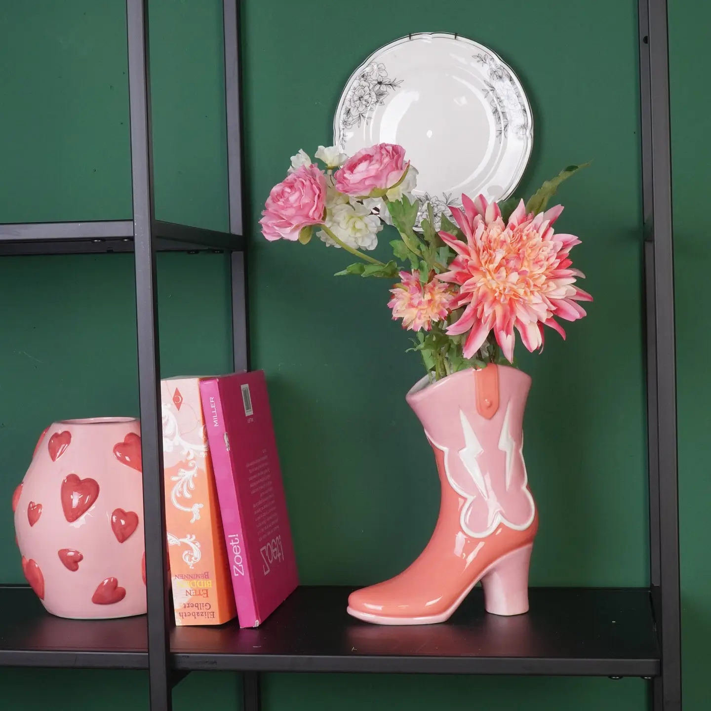 Flower Vase- Boot Vase- Ceramics- Pink/ Orange-16,5x10.5x26,5cm - Image 2