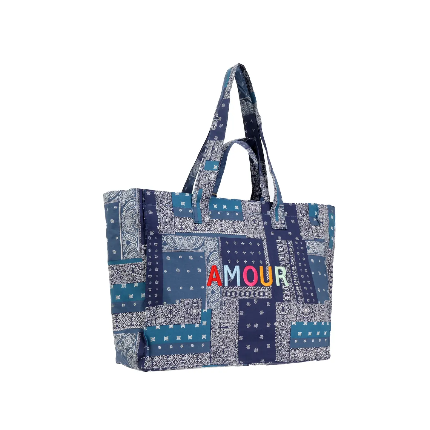 Blue Patchwork Tote "Love" – Large Format - Image 2