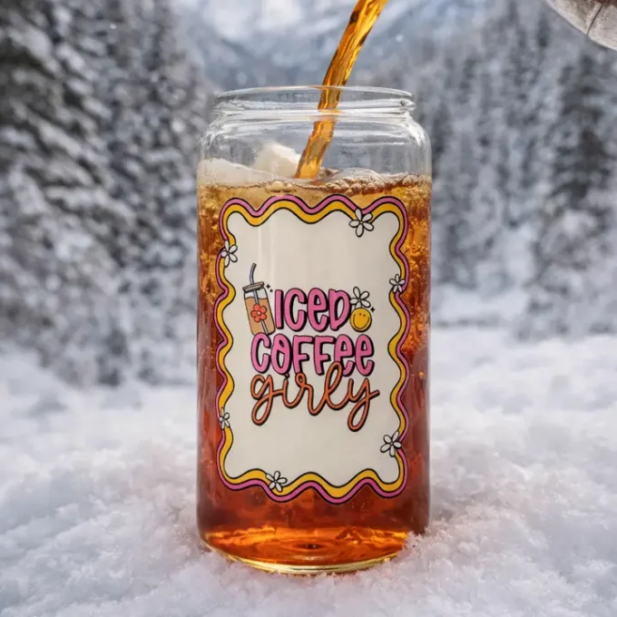 Iced Coffee Girly Glass Tumbler with Bamboo Lid & Straw