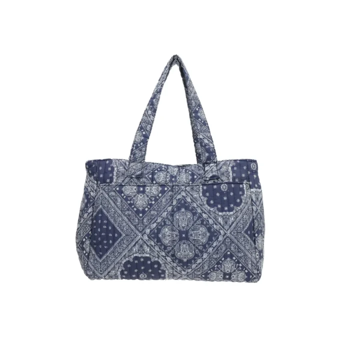 Quilted Cotton Tote Bag with Paisley Print