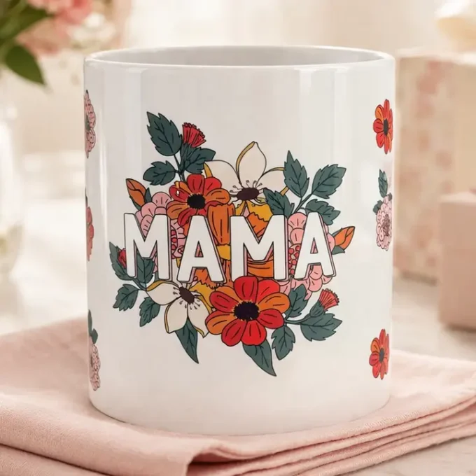 Mama Flowers Ceramic Mug Dishwasher & Microwave Safe 325ml