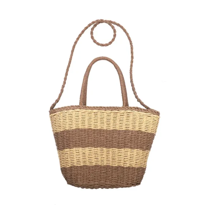 Striped Basket Bag with Shoulder Strap and Handle