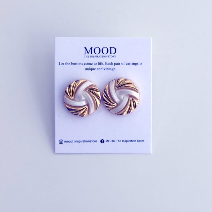 White & Gold Swirl Button Earrings