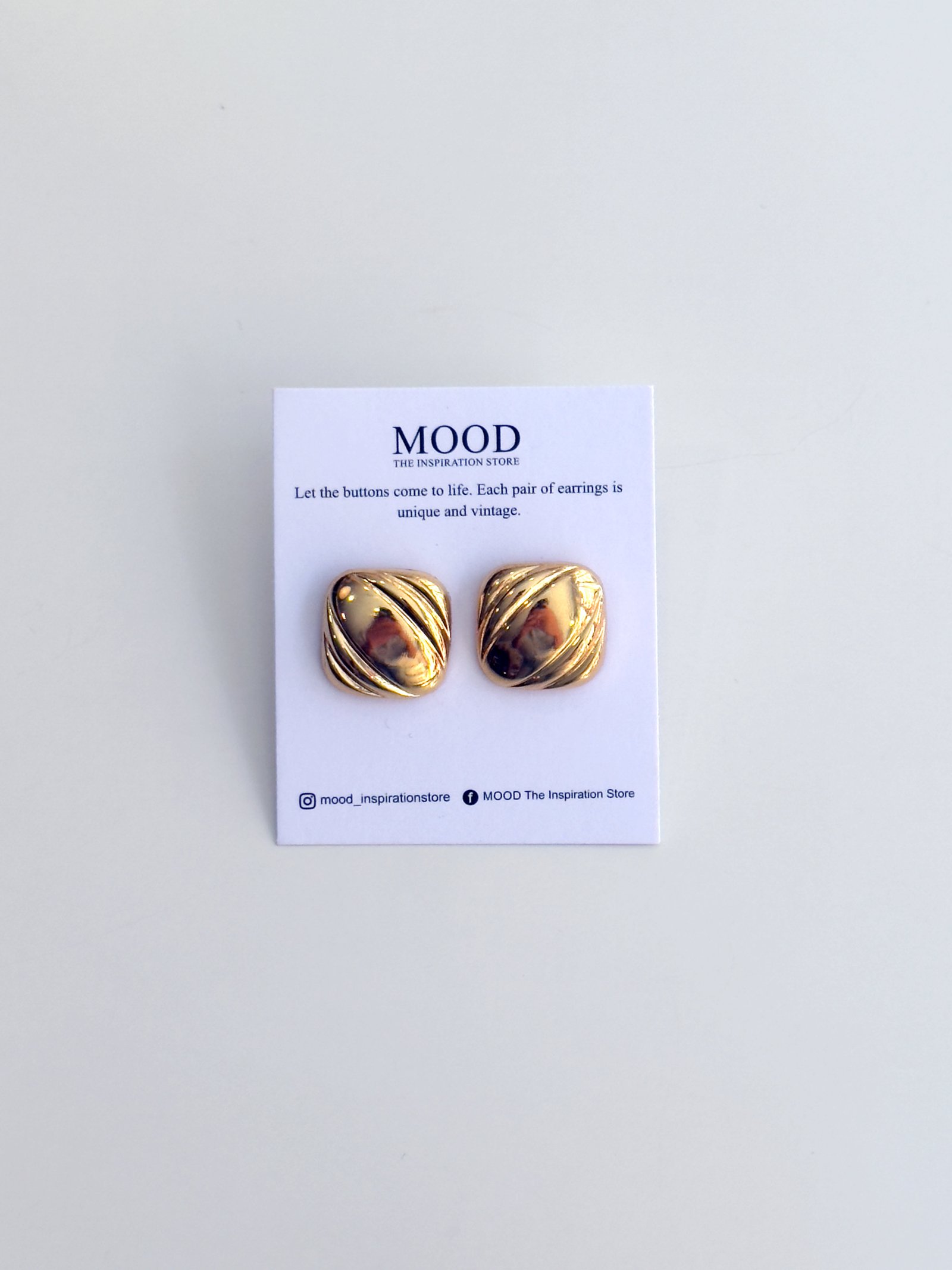 Gold Square Button Earrings
