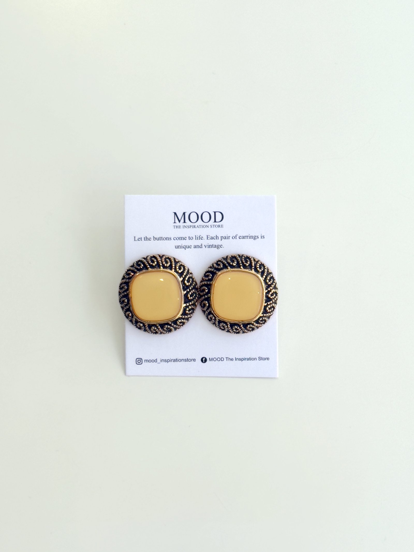 Yellow Square Button Earrings