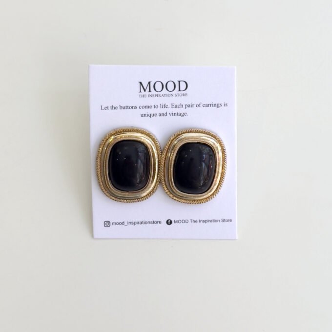 Black Rectangle Button Earrings