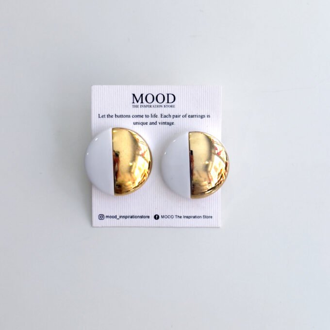 Semi White - Gold Button Earrings