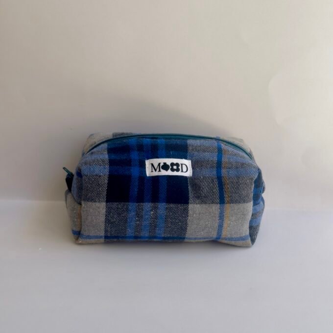 Scottish Plaid Grey & Blue Mini Makeup Bag