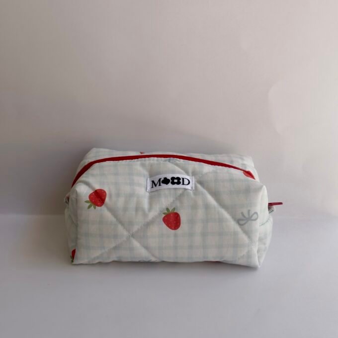 Light Blue Strawberries Mini Makeup Bag