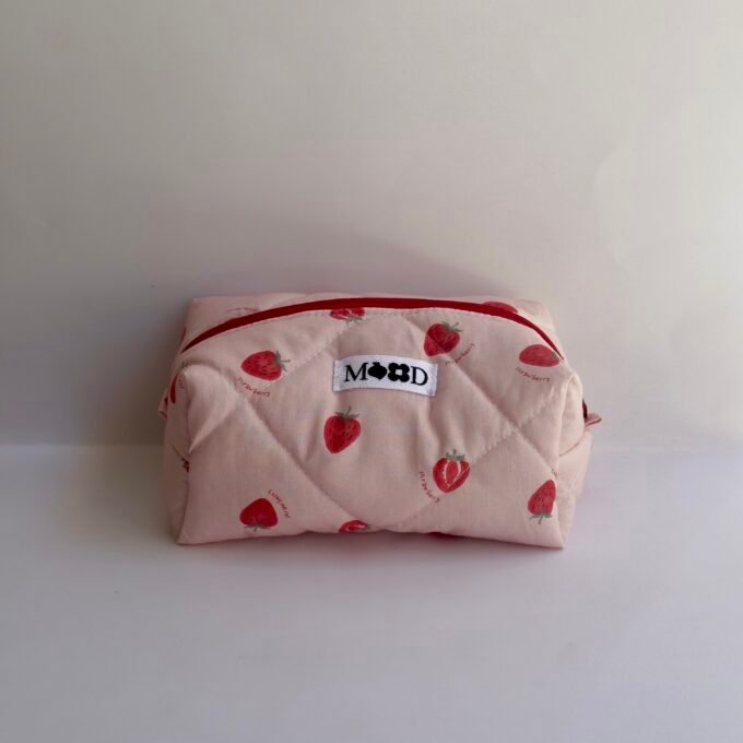 Pink Strawberries Mini Makeup Bag
